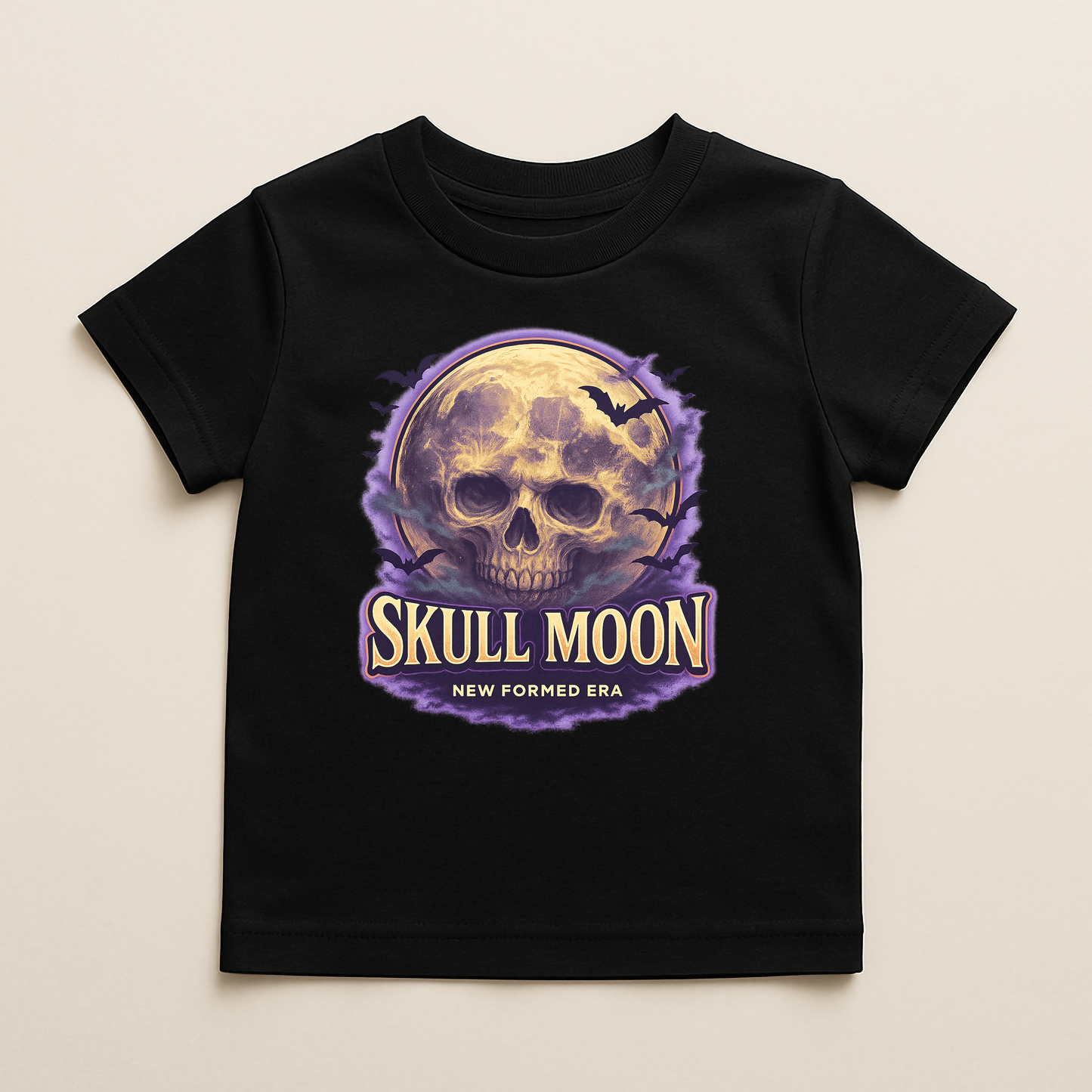 Skull Moon Kids Halloween T-Shirt by New Formed Era | Spooky Skeleton Night Graphic Tee