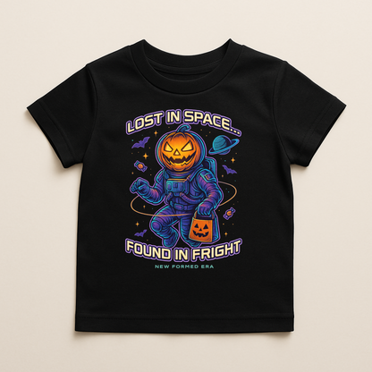 Lost in Space, Found in Fright Kids Halloween T-Shirt by New Formed Era | Spooky Astronaut Galaxy Tee