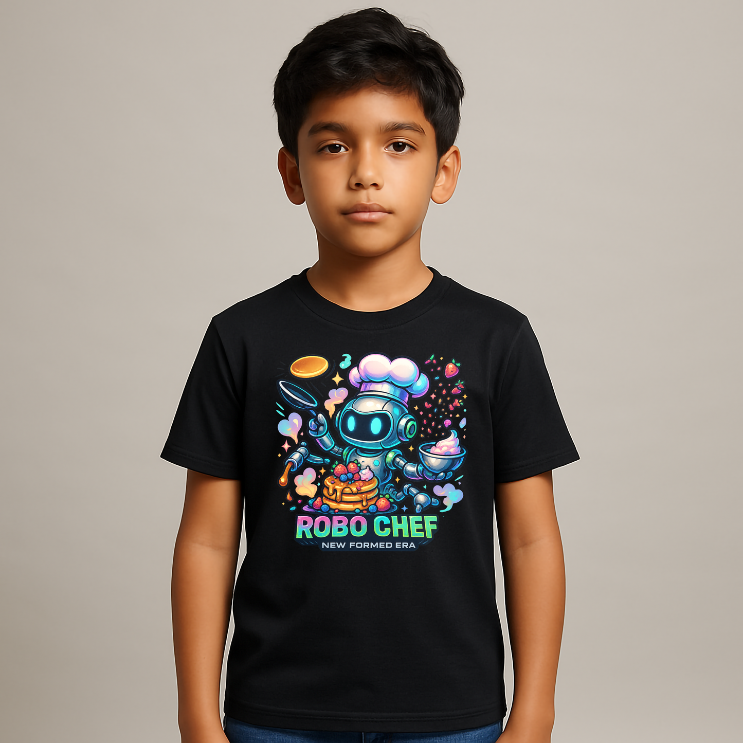 Robo Chef Kids T-Shirt by New Formed Era | Fun Robot Cooking Graphic Tee for Boys & Girls