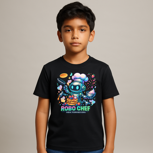 Robo Chef Kids T-Shirt by New Formed Era | Fun Robot Cooking Graphic Tee for Boys & Girls