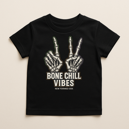 Bone Chill Vibes Kids Halloween T-Shirt by New Formed Era | Skeleton Graphic Spooky Tee