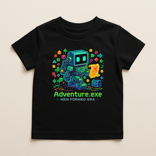 Neon Pixel Bot Adventure Kids T-Shirt by New Formed Era | Retro Gamer Robot Graphic Tee
