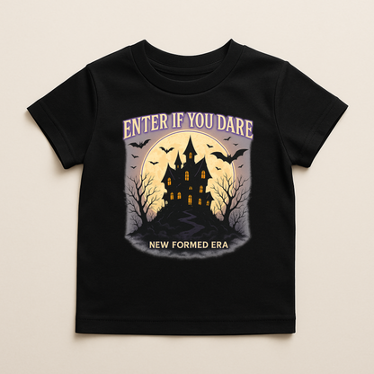 Enter If You Dare Kids Halloween T-Shirt by New Formed Era | Haunted House Spooky Graphic Tee