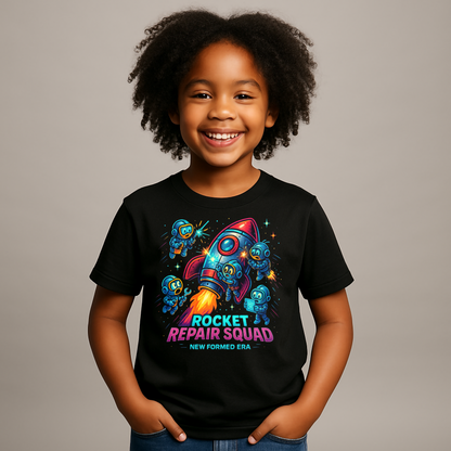 Rocket Repair Squad Kids T-Shirt by New Formed Era | Space Adventure Astronaut Graphic Tee