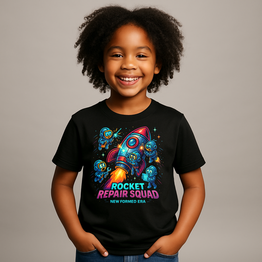 Rocket Repair Squad Kids T-Shirt by New Formed Era | Space Adventure Astronaut Graphic Tee