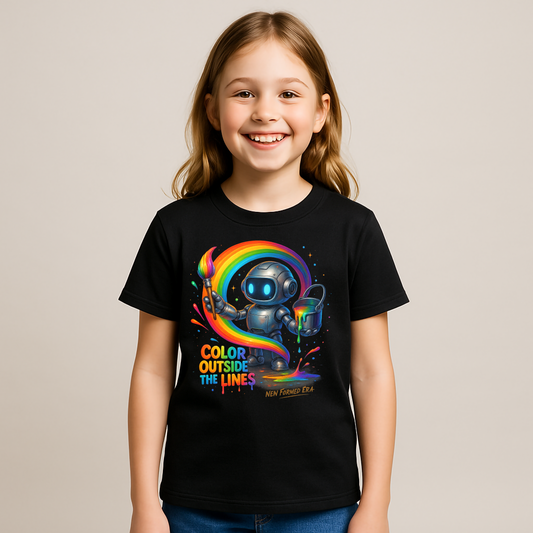 Robot Rainbow’s Illusion Kids T-Shirt by New Formed Era | Colorful Robot Graphic Tee for Boys & Girls
