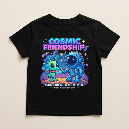 Cosmic Friendship Kids T-Shirt by New Formed Era | Cute Astronaut & Alien Space Graphic Tee
