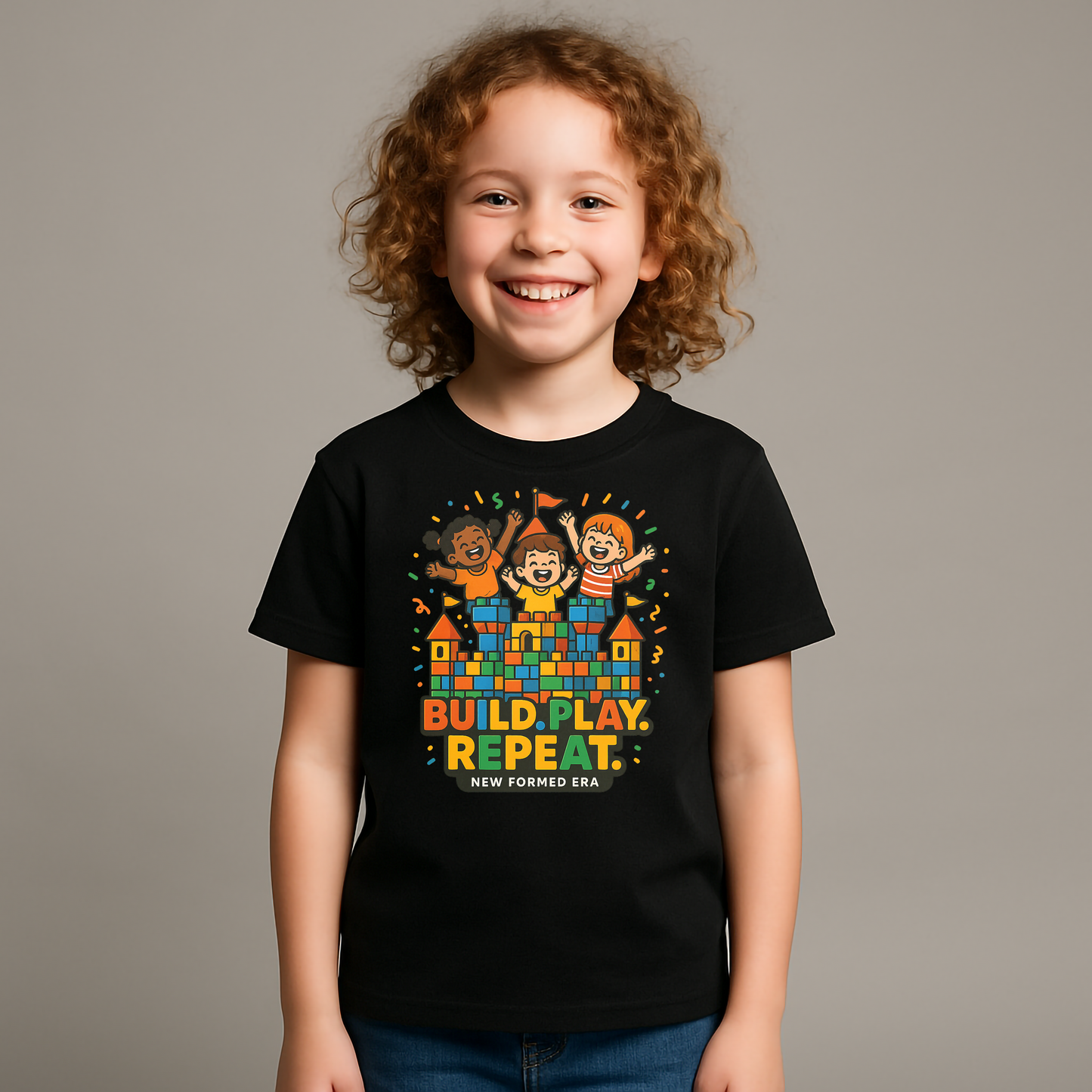 “Build. Play. Repeat.” – Castle Blocks Toddler Graphic T-Shirt | Playtime Collection by New Formed Era