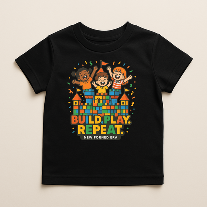 “Build. Play. Repeat.” – Castle Blocks Toddler Graphic T-Shirt | Playtime Collection by New Formed Era