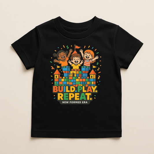 “Build. Play. Repeat.” – Castle Blocks Toddler Graphic T-Shirt | Playtime Collection by New Formed Era