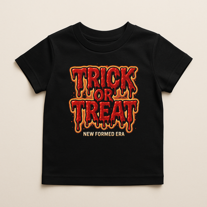 Trick or Treat Kids Halloween T-Shirt by New Formed Era | Minimalist Text Graphic Tee