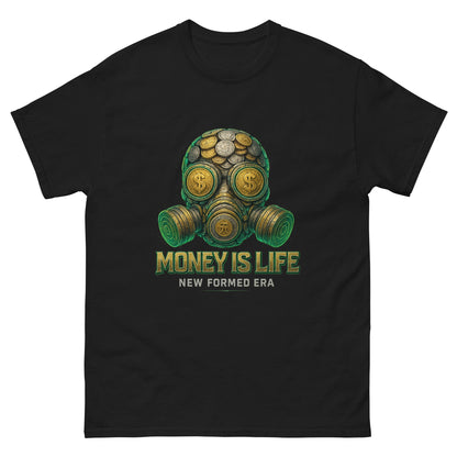 Gas Mask for Money streetwear graphic t-shirt – bold hustle design