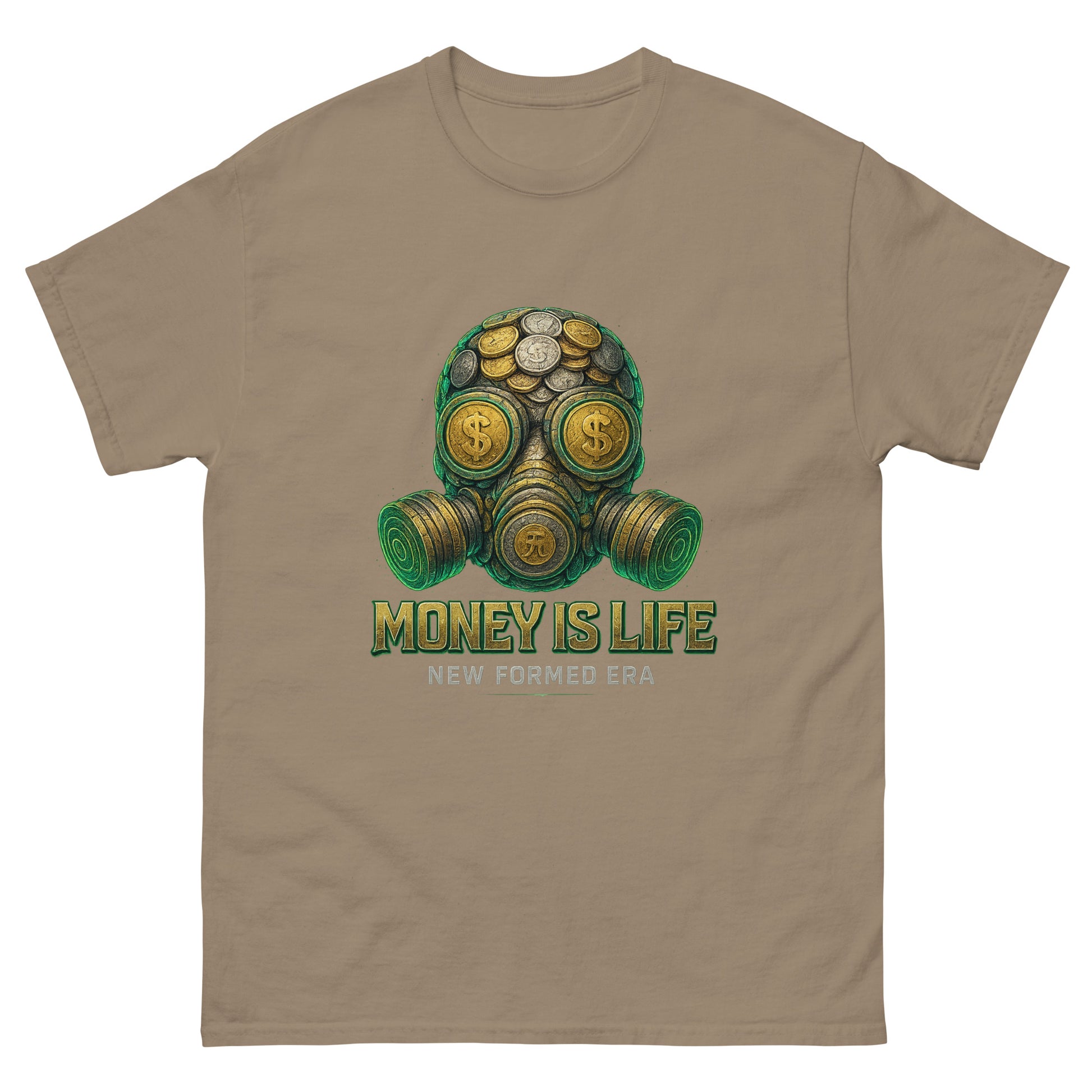 Gas Mask for Money streetwear graphic t-shirt – bold hustle design