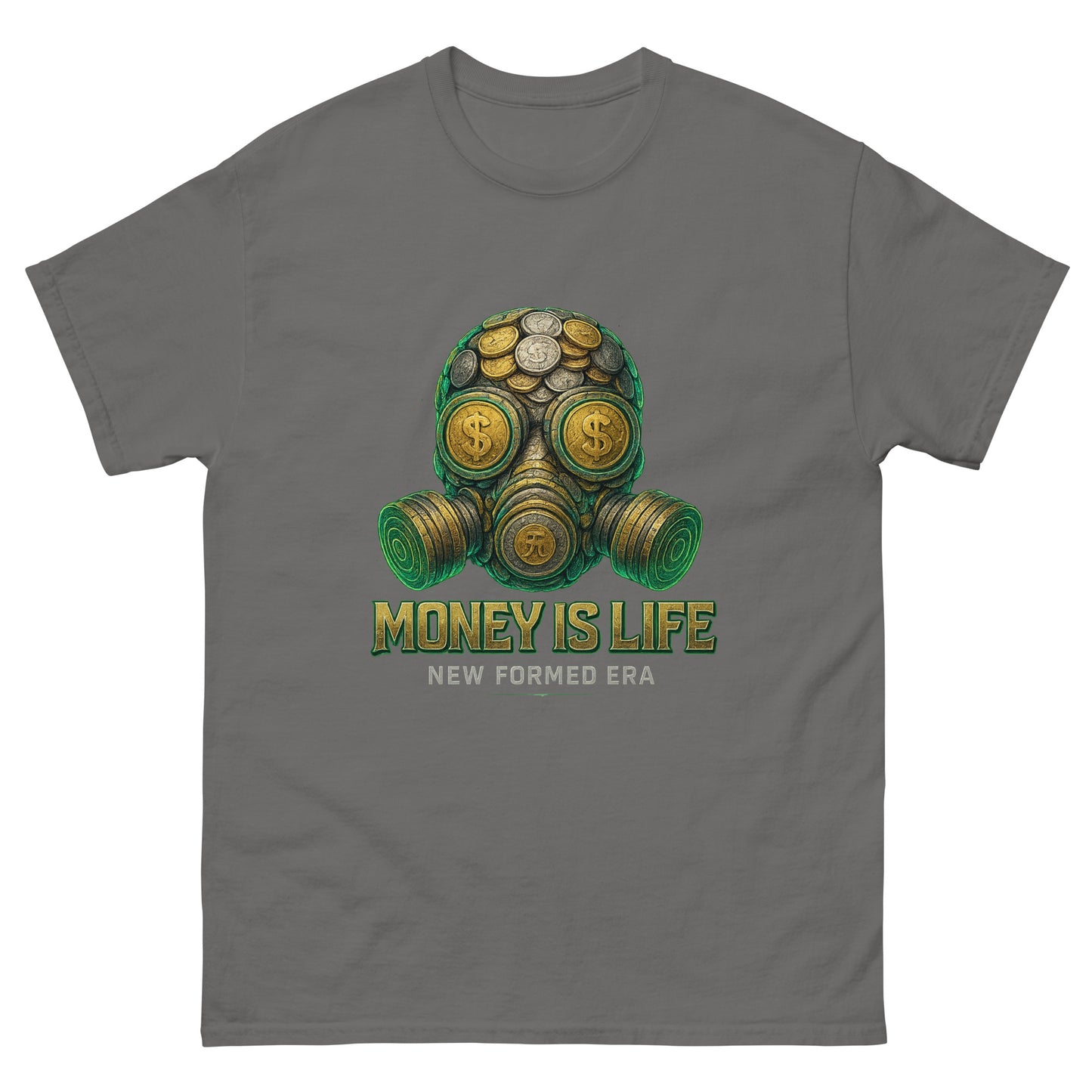 Gas Mask for Money streetwear graphic t-shirt – bold hustle design