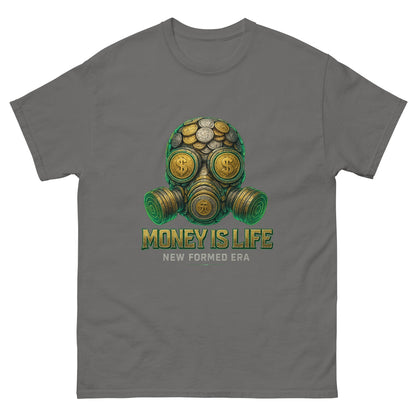Gas Mask for Money streetwear graphic t-shirt – bold hustle design